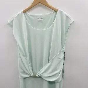 Calvin Klein | Dresses | Calvin Klein Womens Size 2 Capsleeve Belted Jersey  Dress In Green 134 Flaw | Poshmark